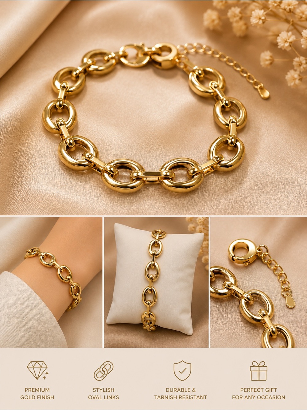 Classic Gold Oval Link Bracelet - Women